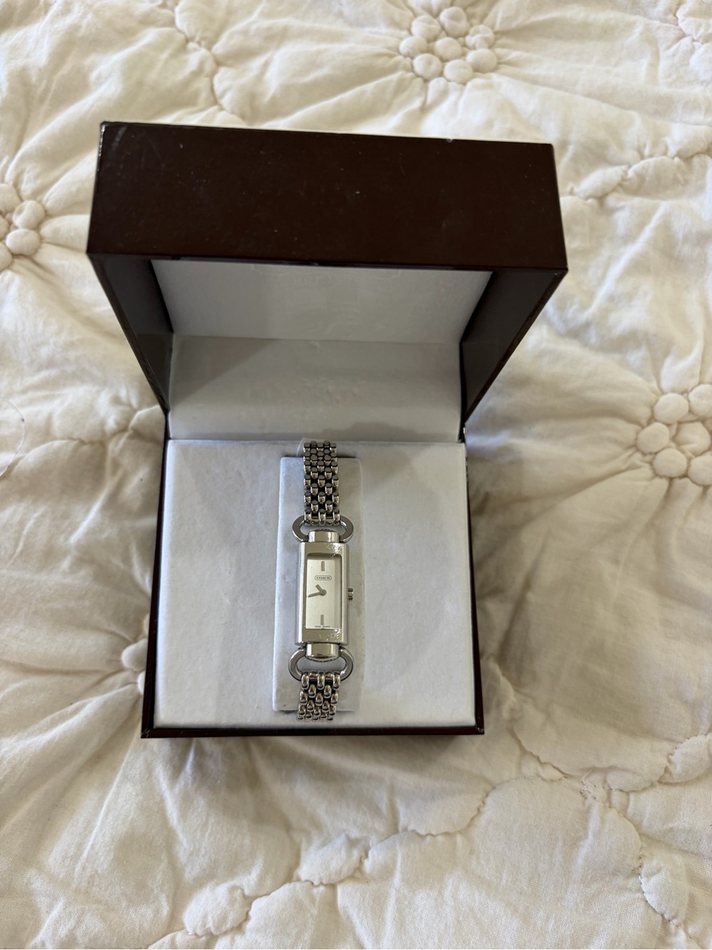 Coach Daphne Stainless Steel Rectangular Tank Watch with Original Box